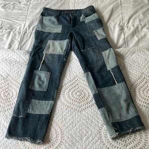 Distressed patch work jeans